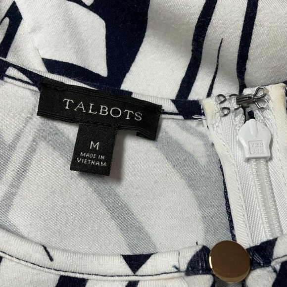 TALBOTS Graphic Botanical Maxi Jersey Knit Dress Back Zipper Black / White Sz M - Picture 5 of 10